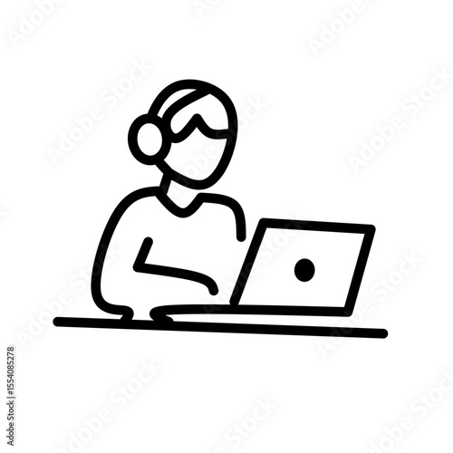 Line icon of remote work from home with cloud and laptop, symbolizing online job, telecommuting, and virtual work environment in modern digital lifestyle.