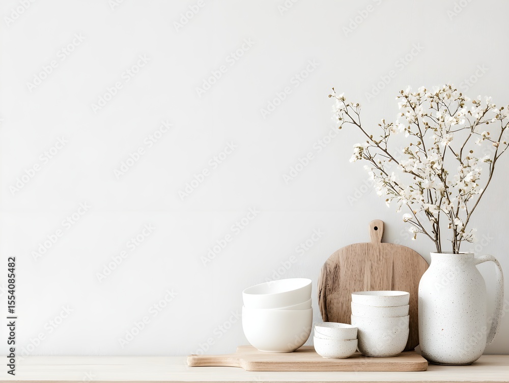 Minimalist White Vase on Wooden Table Minimalist White Vase on Wooden Table