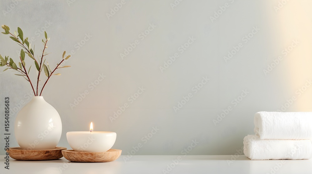 Minimalist White Vase and Candle on Table Minimalist White Vase and Candle on Table