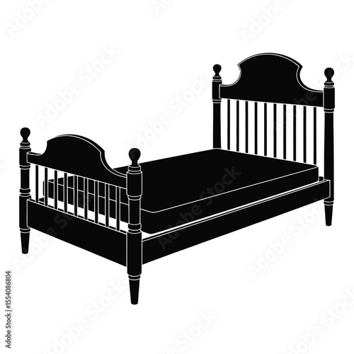 Black Silhouette Illustration of a Classic Four Poster Bed with Mattress