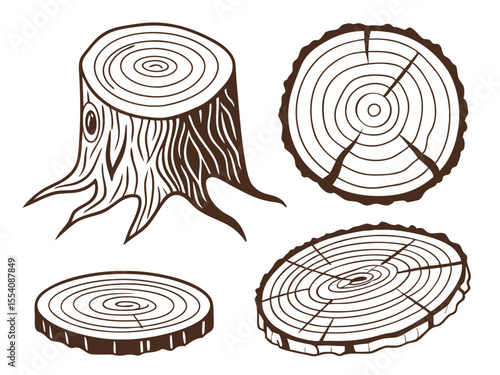 Wood Grain and Tree Cross Sections – Hand-Drawn Rustic Texture Pack