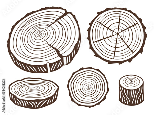 Wood Grain and Tree Cross Sections – Hand-Drawn Rustic Texture Pack