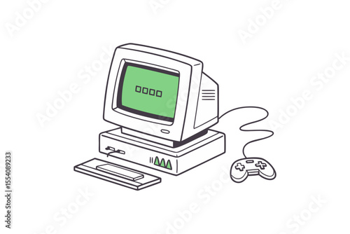 old crt monitor icon with green screen