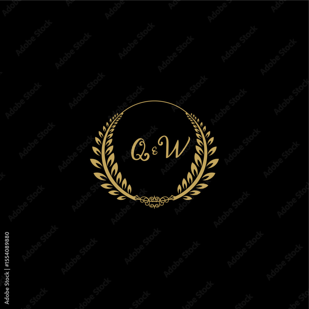 Naklejka premium QW beautiful feminine and elegant wedding monogram initial logo with circle floral gold