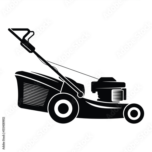 Black and white vector illustration of a lawn mower for yard work