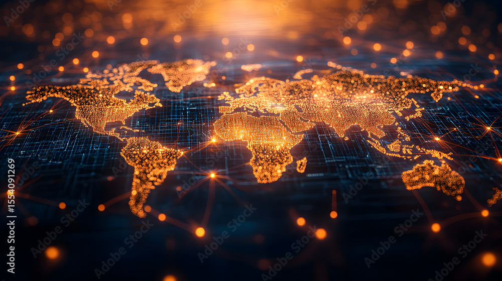 Fototapeta premium Global Business Expansion Concept Featuring International CRM Development with Interconnected World Markets, Diverse Multinational Teams, and Innovative Strategies Driving Growth and Enhance96440374 3