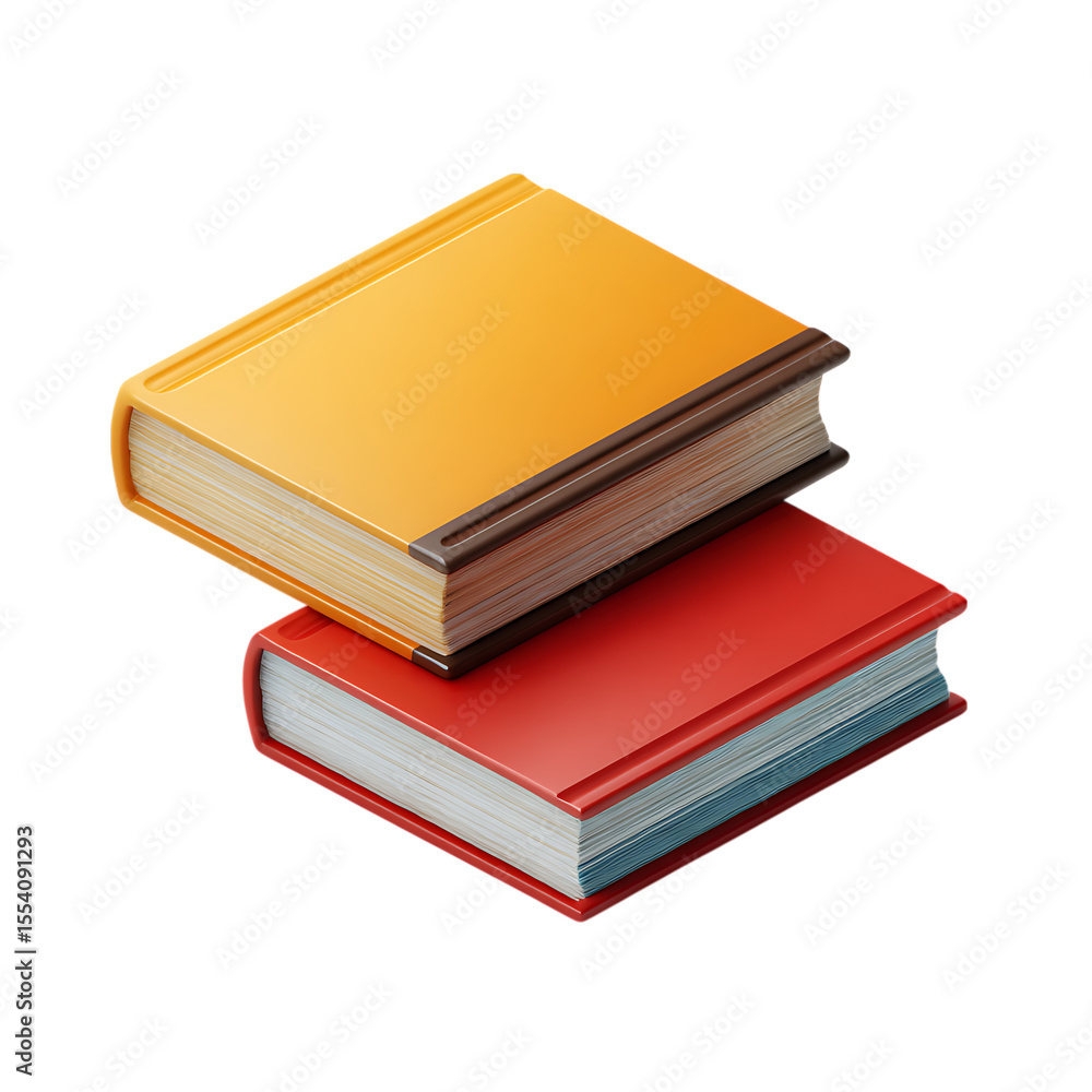 Two books stacked, yellow and red, 3D illustration. Two books stacked, yellow and red, 3D illustration.