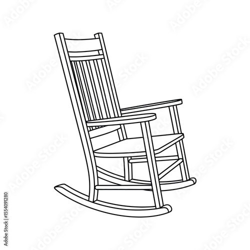 Line art illustration of a classic wooden rocking chair on white background