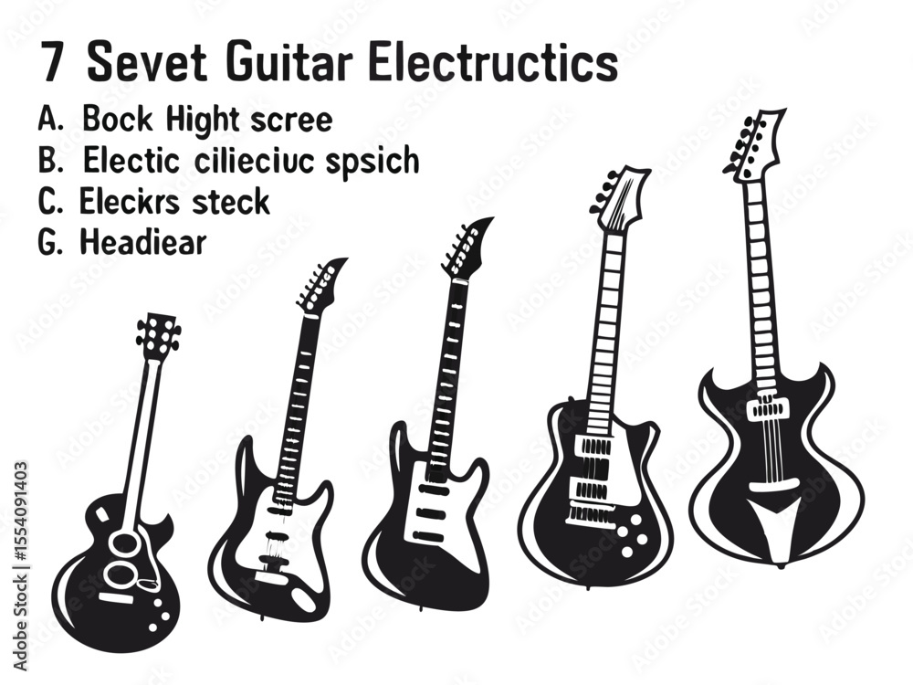 Fototapeta premium Guitar Diversity Silhouettes – Artistic Collection of Seven Guitars