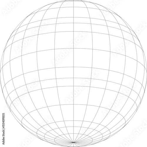 World map hemisphere graticule grid vector with tropic and polar circles (Orthographic projection, 15 × 15 degree intervals, centered at 20° south)