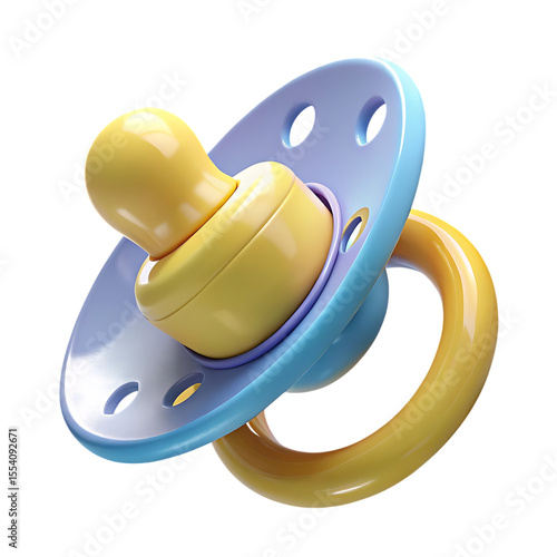 3d baby pacifier pastel blue and yellow transparent background