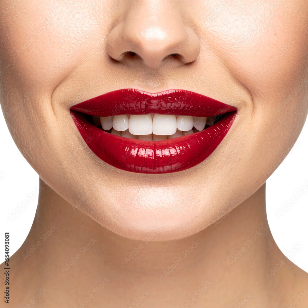 Fototapeta premium Bold Glamour Lips and Teeth Close-Up with Vivid Color Contrast, Transparent PNG
