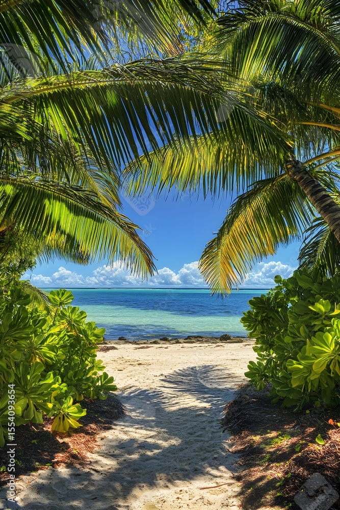 Obraz premium Tropical beach paradise palm trees ocean view
