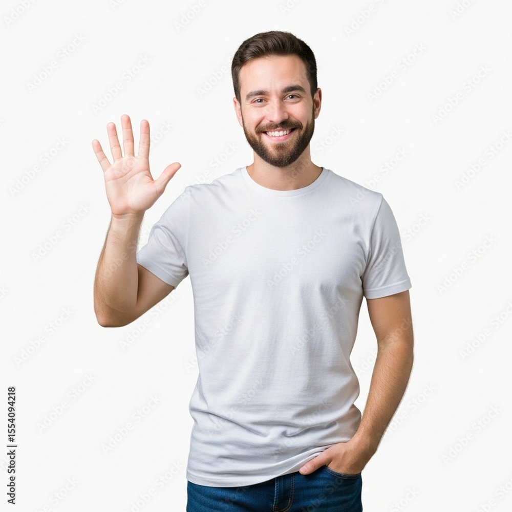 Smiling Man Showing Number Five Hand Gesture on Background Smiling Man Showing Number Five Hand Gesture on Background