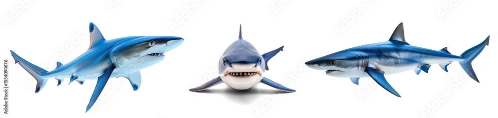 Naklejka premium Collection of Blue shark side view full body isolate on transparent background