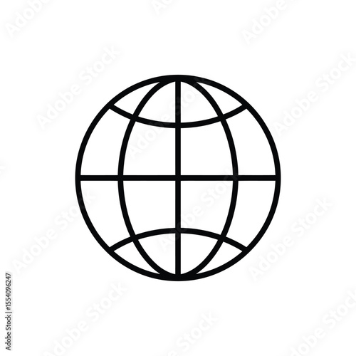 Simple Globe Icon with Meridians and Parallels in Black Outline