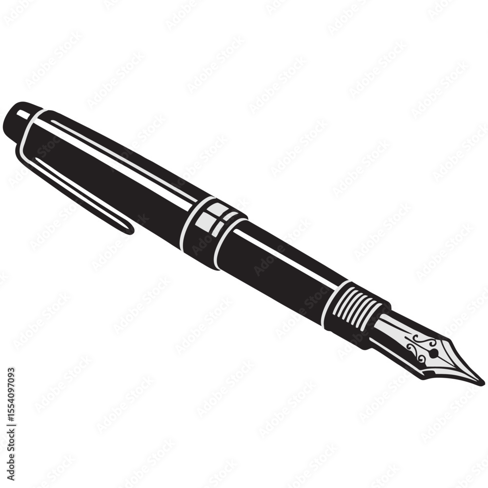 Naklejka premium Silhouette drawing of fountain pen on white background