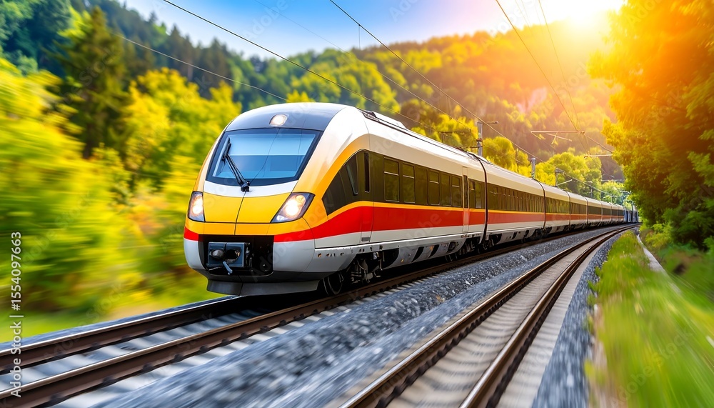 Naklejka premium High-speed train through a scenic valley