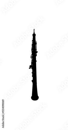 A stark black silhouette of a baroque oboe, a classical woodwind instrument.