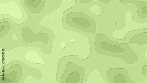 Abstract Topographic Map in Shades of Green with White Contour Lines and Soft Shadows This