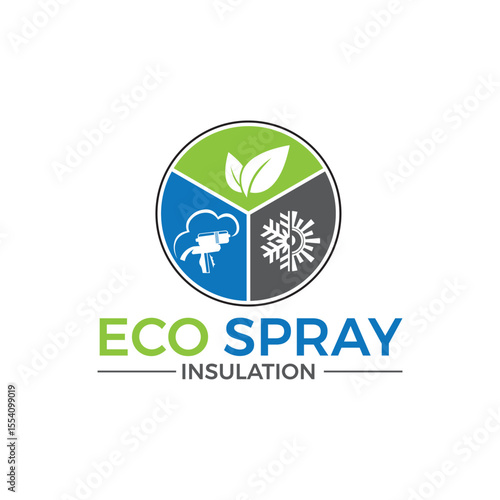 Modern and eco-friendly Eco Spray Insulation logo design symbolizing energy efficiency, sustainability, and protection. Perfect for insulation services and green building solutions.
