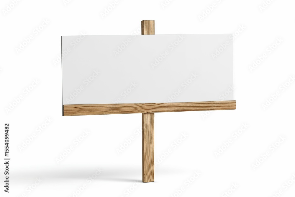 Obraz premium Blank white sign on wooden stand isolated on white background