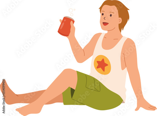 Man Enjoying a Drink at the Beach

