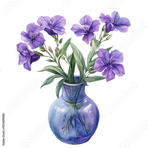 watercolor of A Spiderwort In A Vase, vector, isolated on a white background.