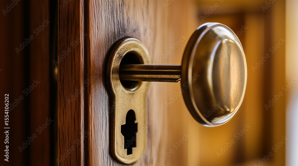 Obraz premium Key in a door lock, symbolizing security and access