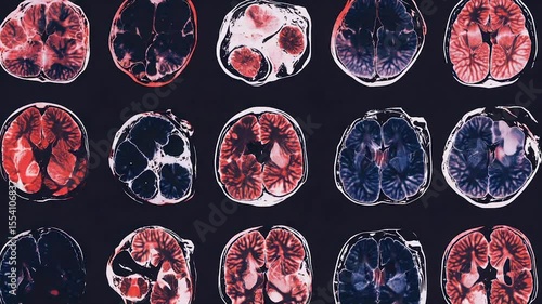 MRI scans showing various brain cross-sections, highlighting potential abnormalities