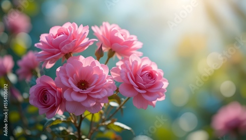 Wallpaper Mural A cluster of pink roses blossom in soft sunlight, creating a serene and romantic floral display. Torontodigital.ca