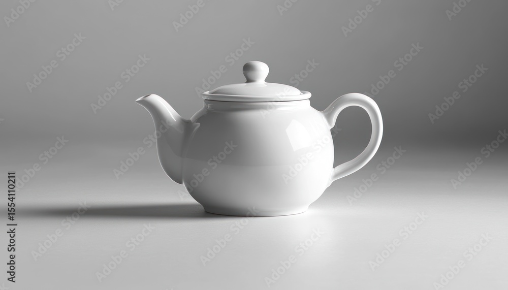 Elegant white teapot on a minimalist surface, showcasing its smooth design and form Elegant white teapot on a minimalist surface, showcasing its smooth design and form