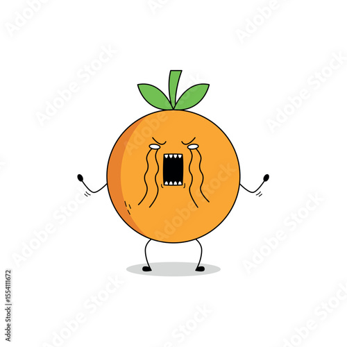 Cute orange fruit cartoon character crying doodle