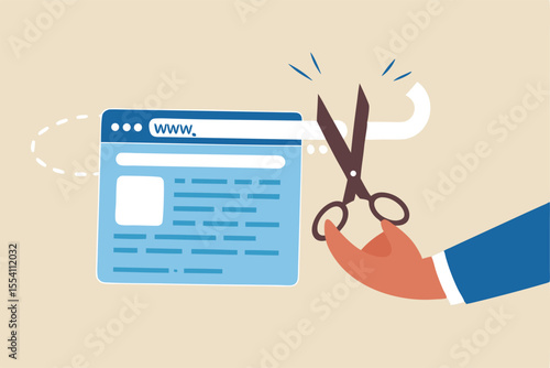 Shorten URL marketing short website address for easy online marketing campaign, hand holding scissor to cut website URL address bar.