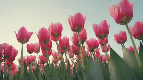 Pink tulips blooming in spring