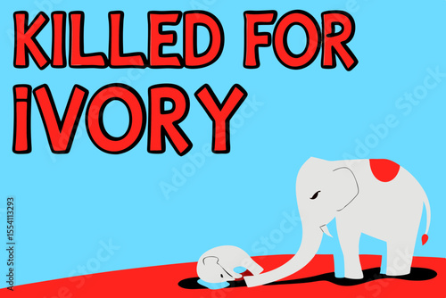 Elephant mother stands protectively over her calf's body in a stylized dramatic scene, conveying the tragic impact of poaching for ivory in a poignant visual narrative