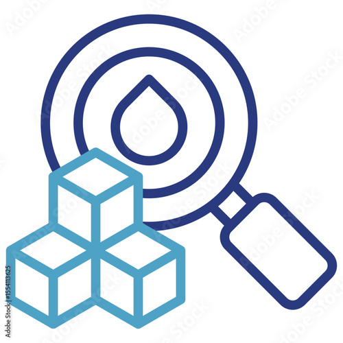Concept single icon dual colored for analysis, testing or research, especially in relation to sugar and fluids in diabetics