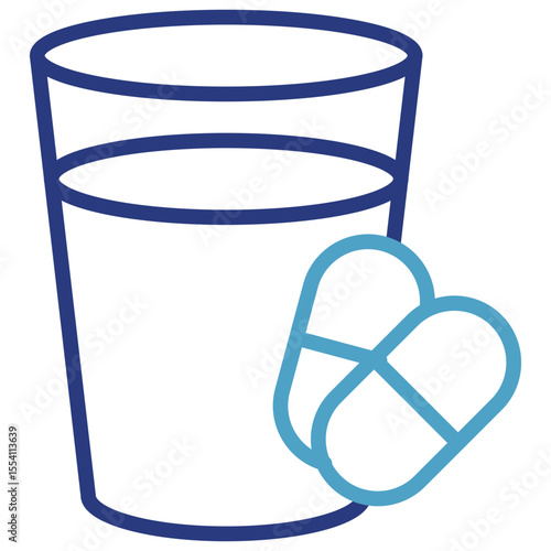 Glass and capsule single icon two colored visual instruction guide for taking medication with fluid assistance
