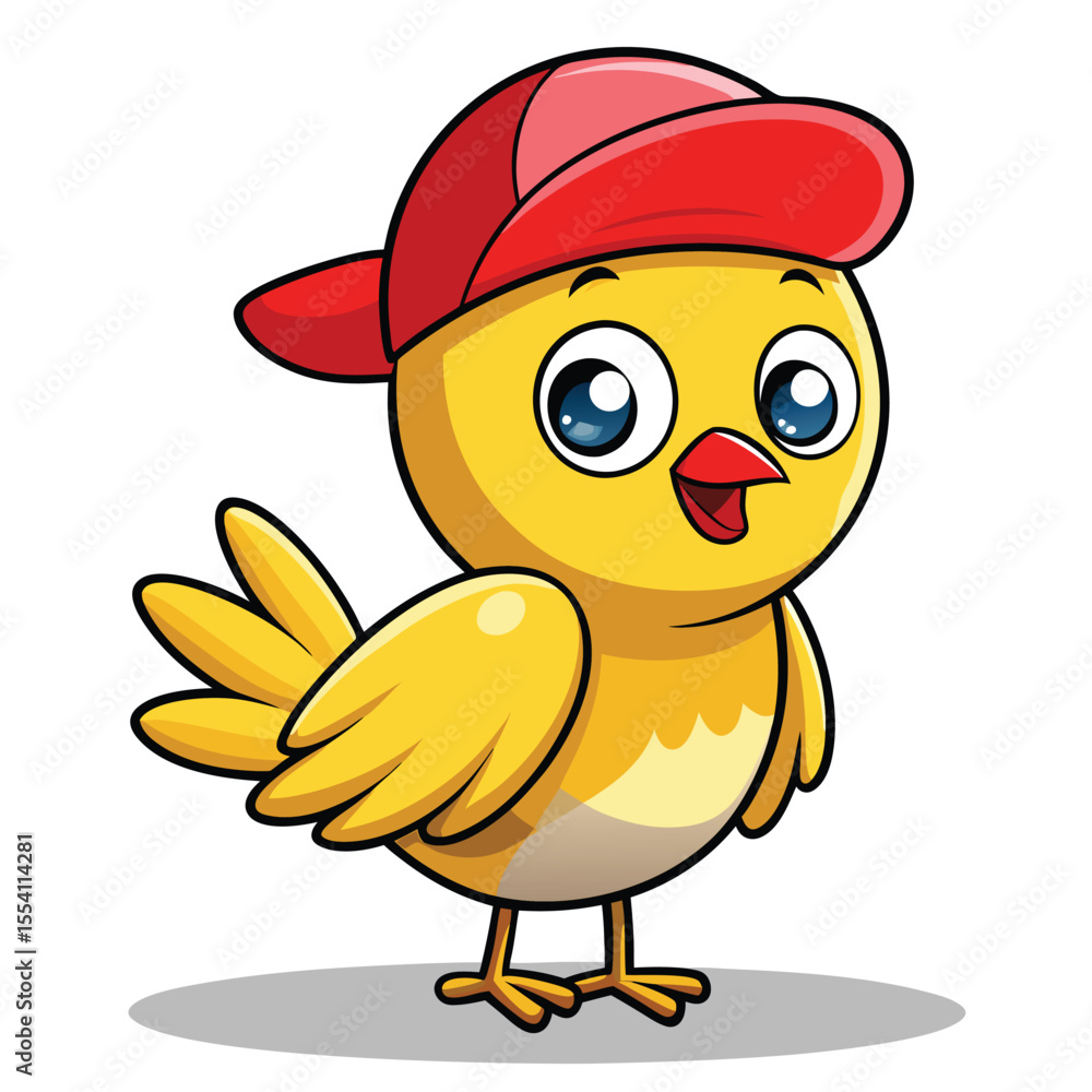 Adorable Little Yellow Bird Wearing a Red Cap Cute Cartoon Illustration Adorable Little Yellow Bird Wearing a Red Cap Cute Cartoon Illustration
