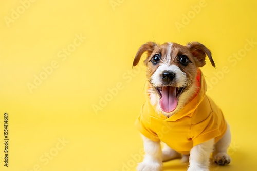 Wallpaper Mural Adorable Puppy with Bright Yellow Hoodie Enjoys a Sunny Day Outdoors Torontodigital.ca