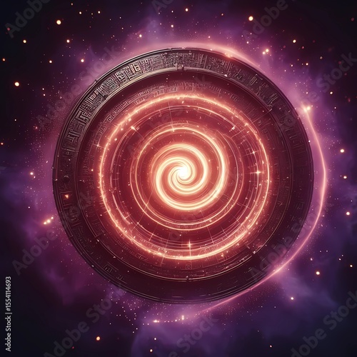 Glowing Rune Spiral Galaxy Portal with Inward Particle Flow