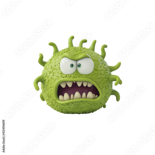 3d rendering cartoon angry bacteria isolated on transparent background
