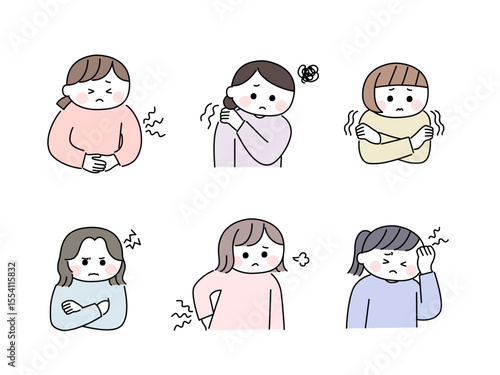 ゆるかわいい手描き風の女性／体と心の不調