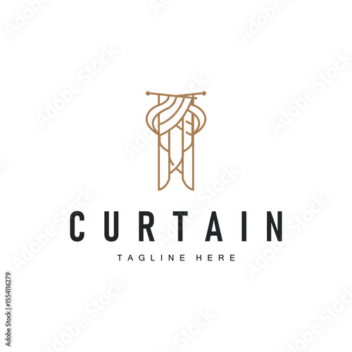 curtain logo design concept with a simple minimalist and elegant concept as a home decoration and product brand illustration template