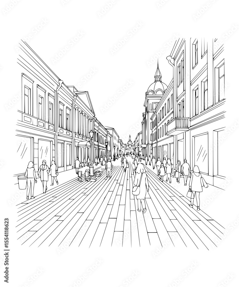 Obraz premium Line Art of Arbat Street, Moscow