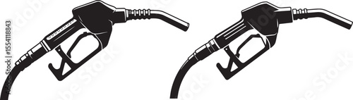 Fuel nozzles black silhouette, gas pump handles vector illustration for petrol station, energy, and automotive refueling concepts