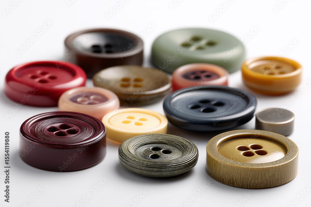 a collection of various shirt buttons neatly arranged on a white surface a collection of various shirt buttons neatly arranged on a white surface