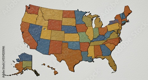 Vintage-Style US Map with Textured States, Perfect for Patriotic Projects