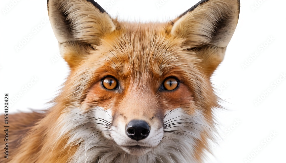 Fototapeta premium Close-up portrait of a majestic red fox with intense amber eyes gazing forward in stark clarity.