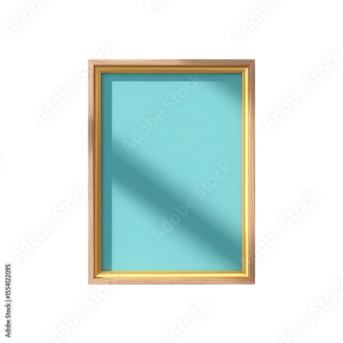 Gold frame with blue background and shadows. Frame, Gold, Blue, Shadow, Background, Rectangle, Interior, Display, Empty, Art